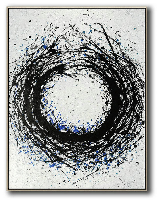 Large Modern Abstract Painting,Hand-Painted Black And White Minimal Painting On Canvas,Original Art Acrylic Painting
